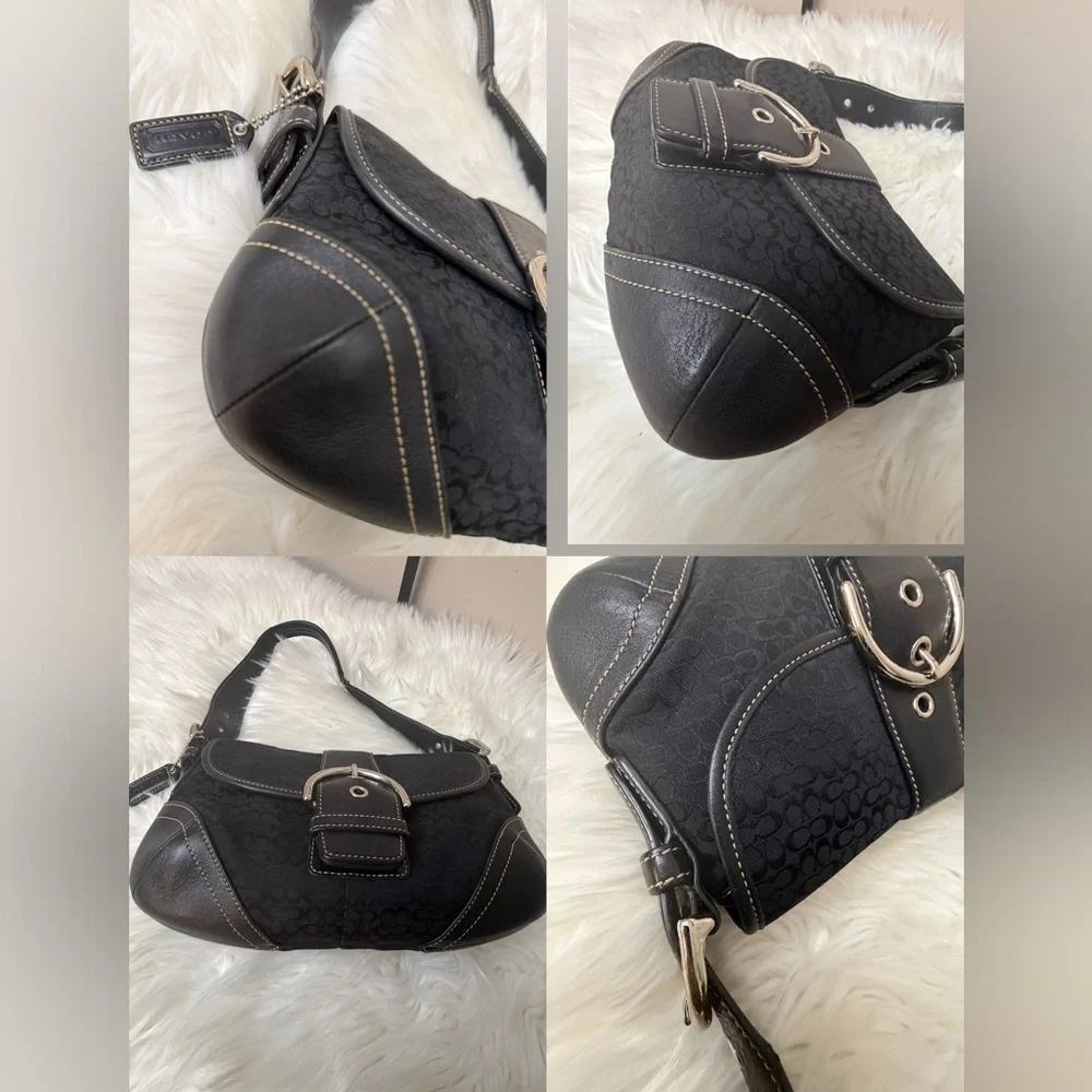 VTG Coach 6818 Soho Demi Shoulder Bag Black Signature C Jacquard Canvas Leather